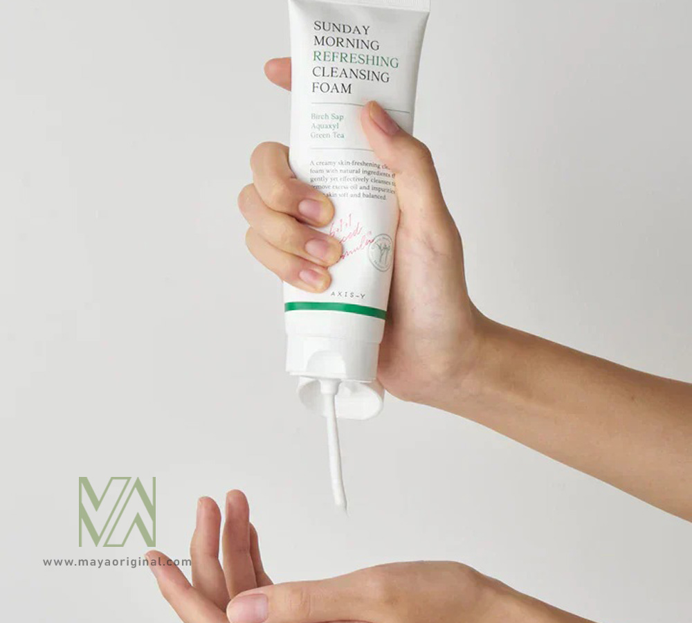 axis-y-sunday-morning-refreshing-cleansing-foam-maya-02 خرید فوم شستشوی اکسیس وای ضد جوش و آکنه